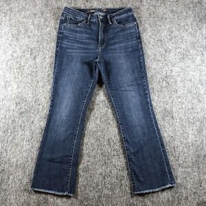 Seven7 Jeans Womens 8 Blue Medium Wash Mid Rise Straight Fringe Stretch Denim